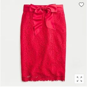 NWT. MISSING BOW! J. Crew Satin Bow Lace Skirt, Size 16 in Red.